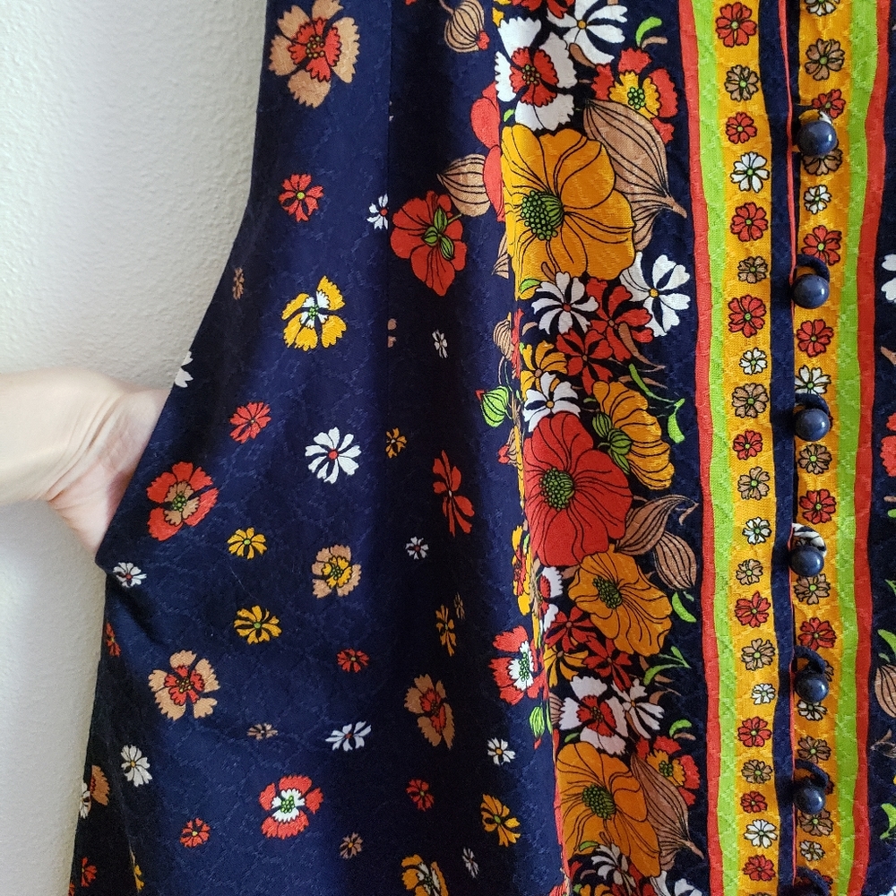 Vintage 80s Mod Floral Button Front Midi Dress - Picture 7 of 12